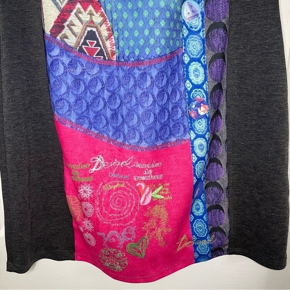 Desigual Printed Vibrant Patchwork Grey Mini Dress Large - Picture 4 of 8
